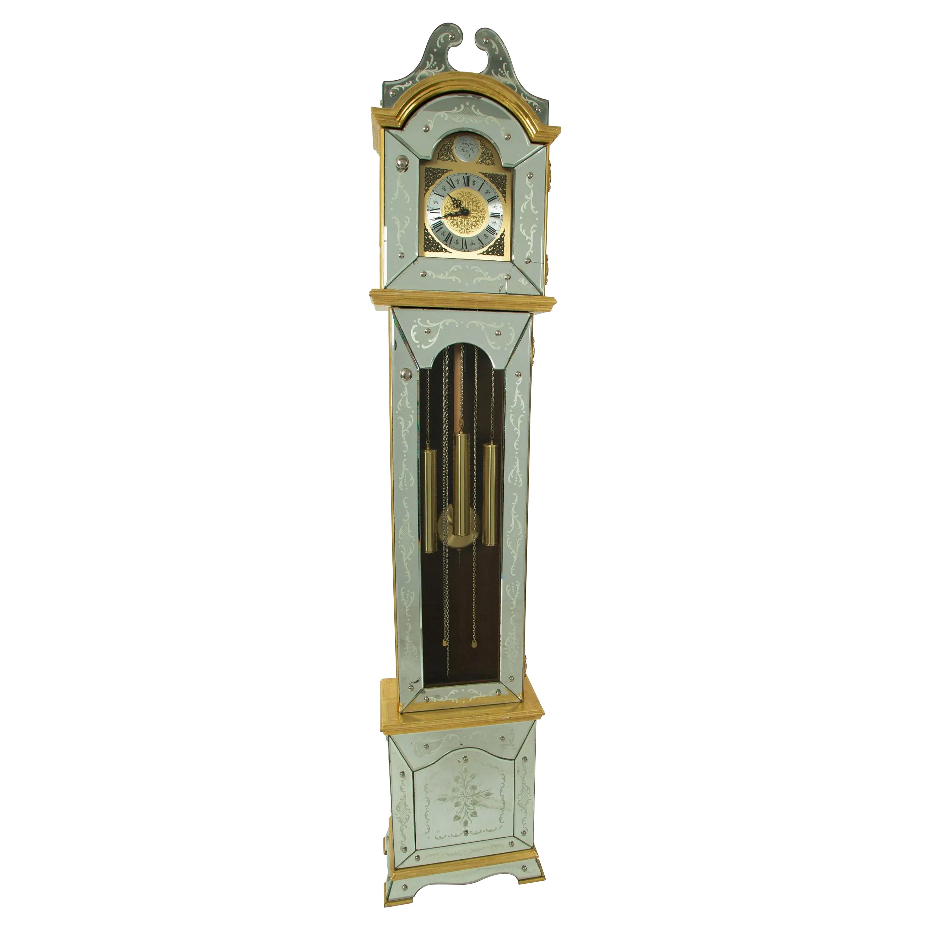 NOS Vtg Tempus Fugit Grandfather Clock Brass Face Dial Holed for BW622 
