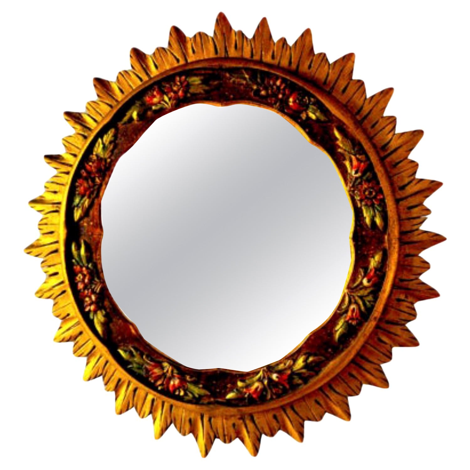 1960s Gold Sunburst Wooden Mirror, France