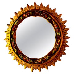 Vintage 1960s Gold Sunburst Wooden Mirror, France