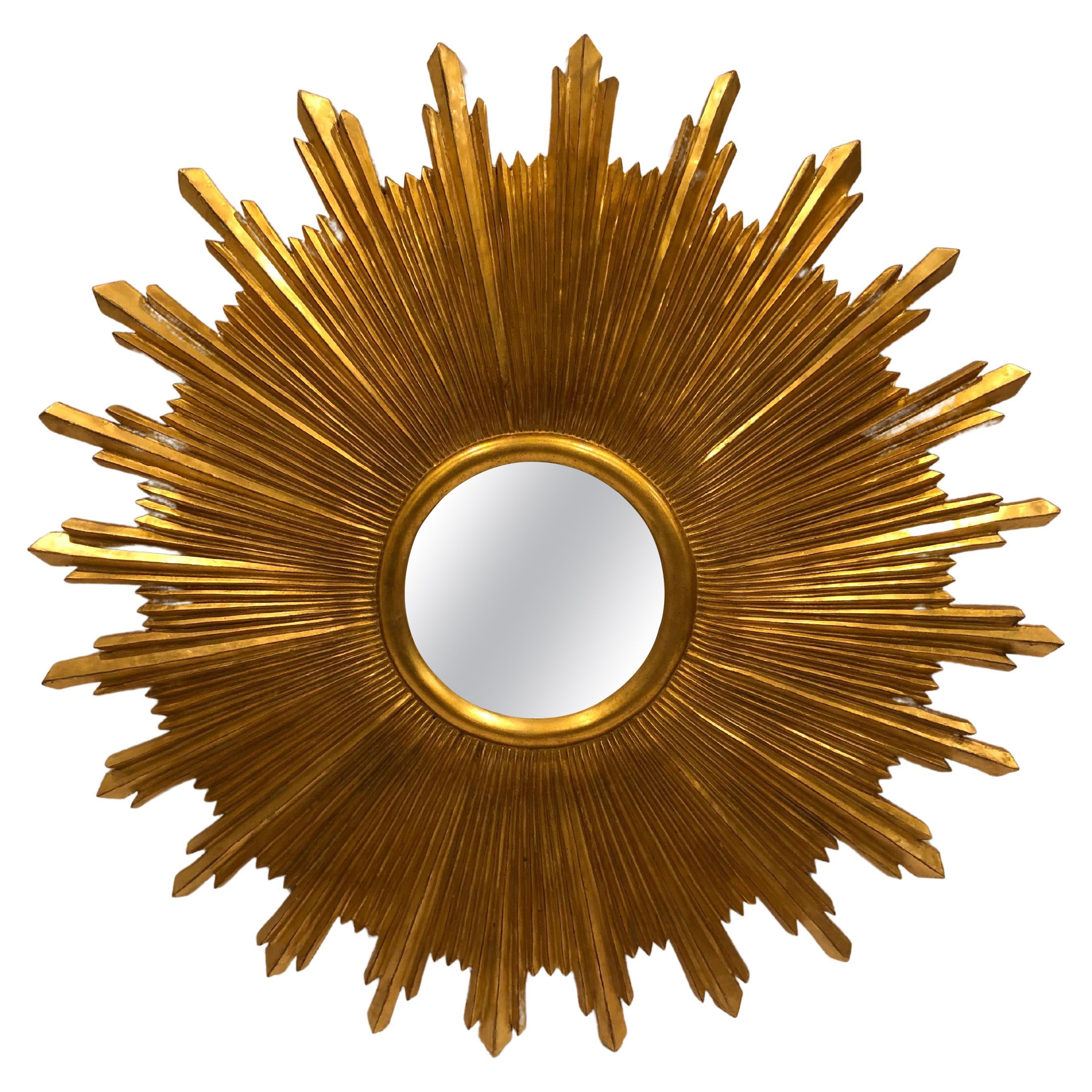 Monumental Glamorous Carvers Guild Gilded Sunburst Mirror