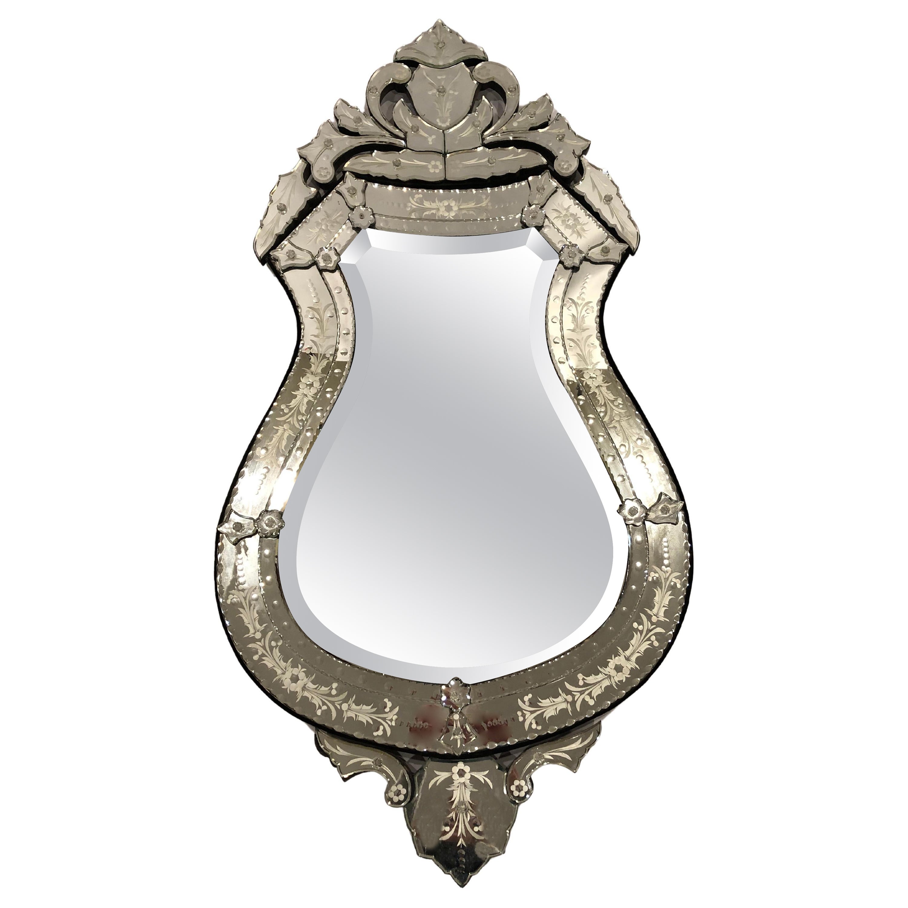 Glitzy Venetian Fancy Etched Wall Mirror For Sale