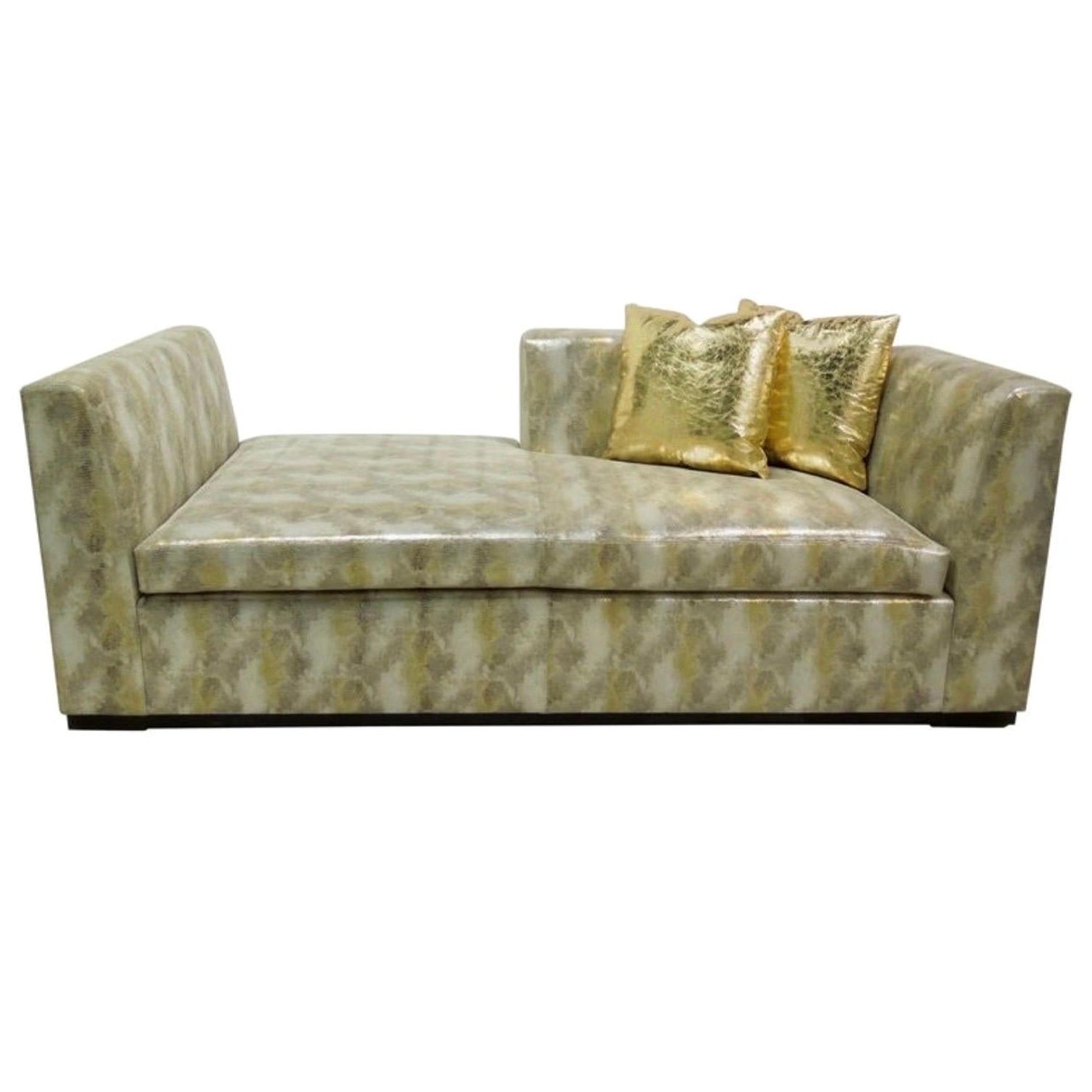 Modern Metallic Silver and Gold Leather Chaise Lounge Custom Made For Sale