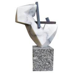 Czeslaw Budny Modern Abstract Constructivist Marble Sculpture Stone Base Signed