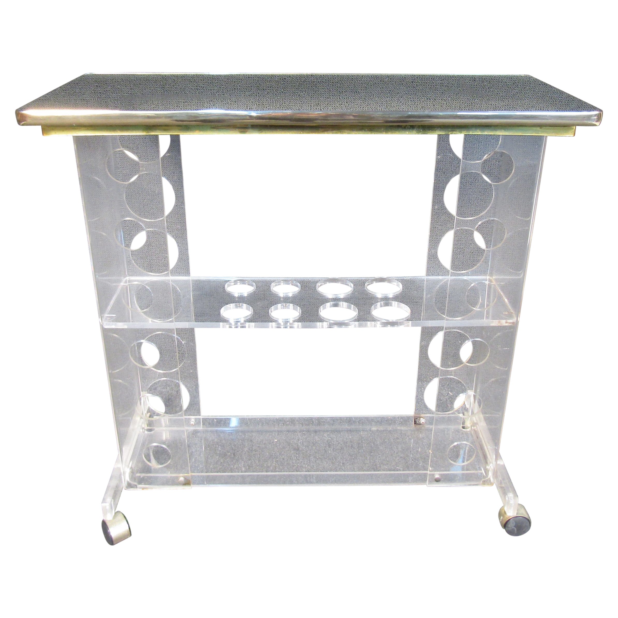 Three Tier Lucite Bar Cart with Mirrored Top