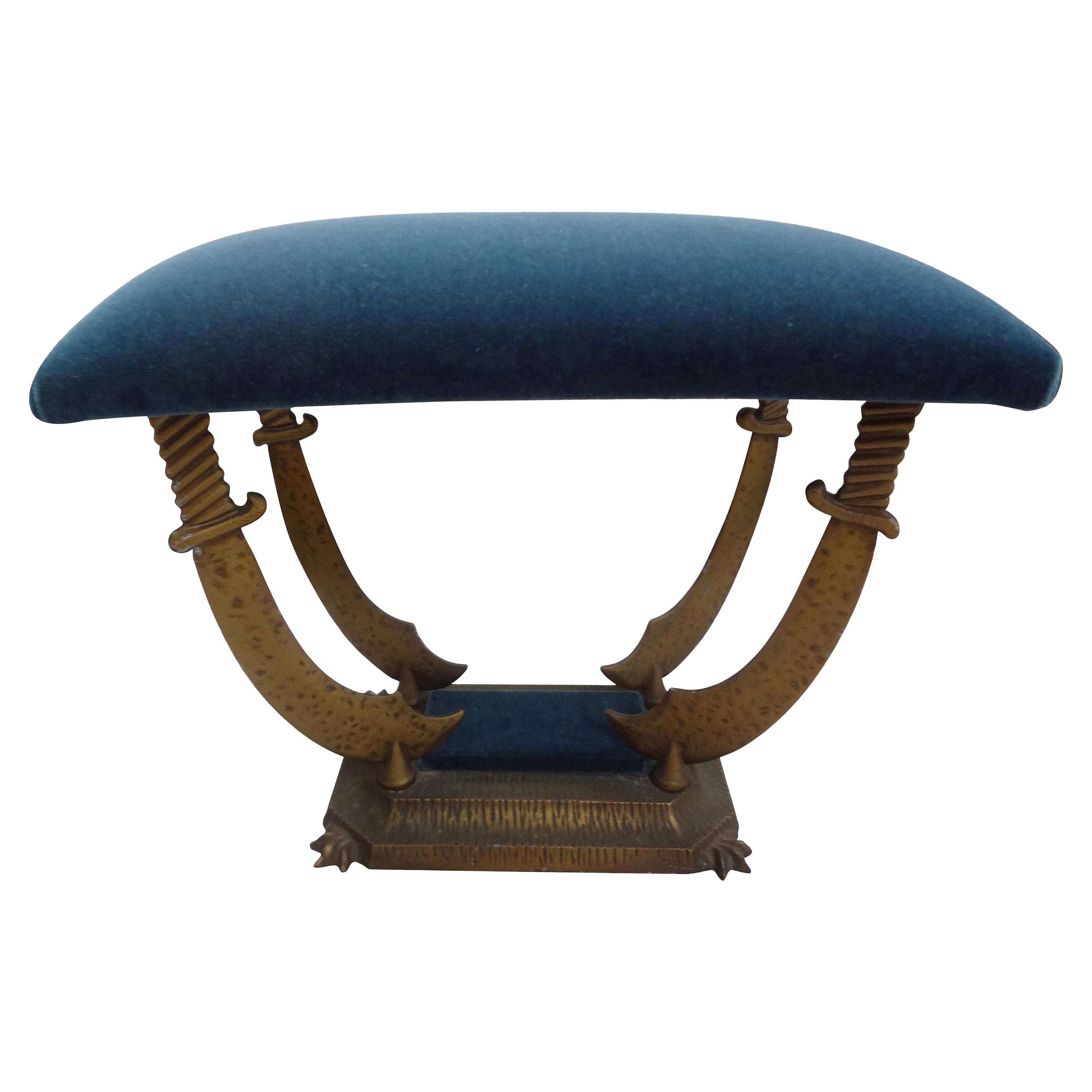 Banc en fer bronzé Hollywood Regency pour sabre ou épée