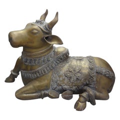 Vintage Anglo-Indian Brass Cow Sculpture