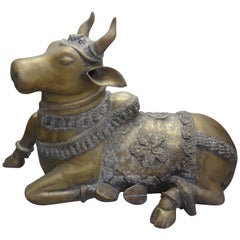 Retro Anglo-Indian Brass Cow Sculpture