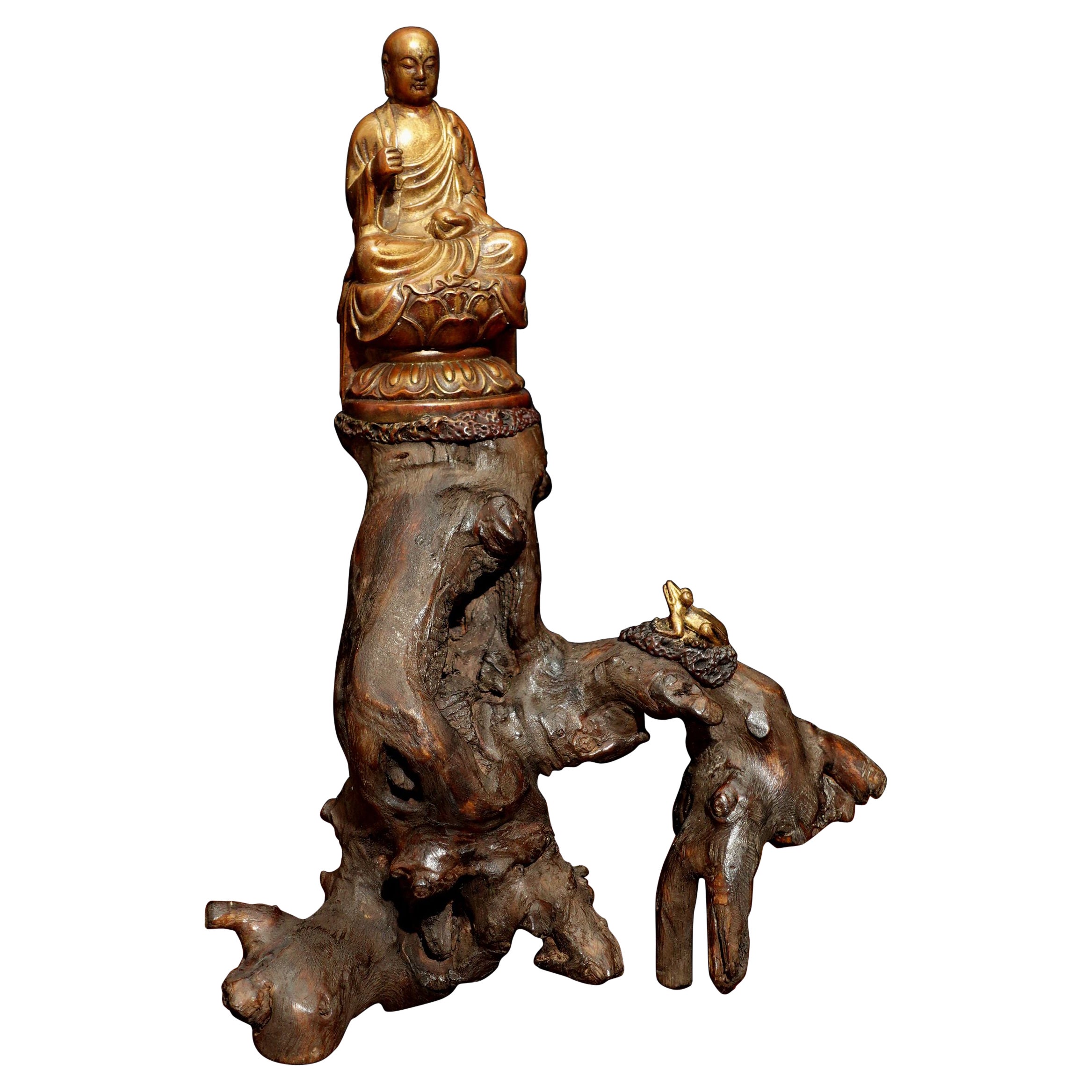Sculpture en racines de bois de Jizu Bosatsu, le Bodhisattva Jizo en vente