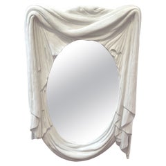 Italian Modern White Lacquered Carved Wood Draped Mirror