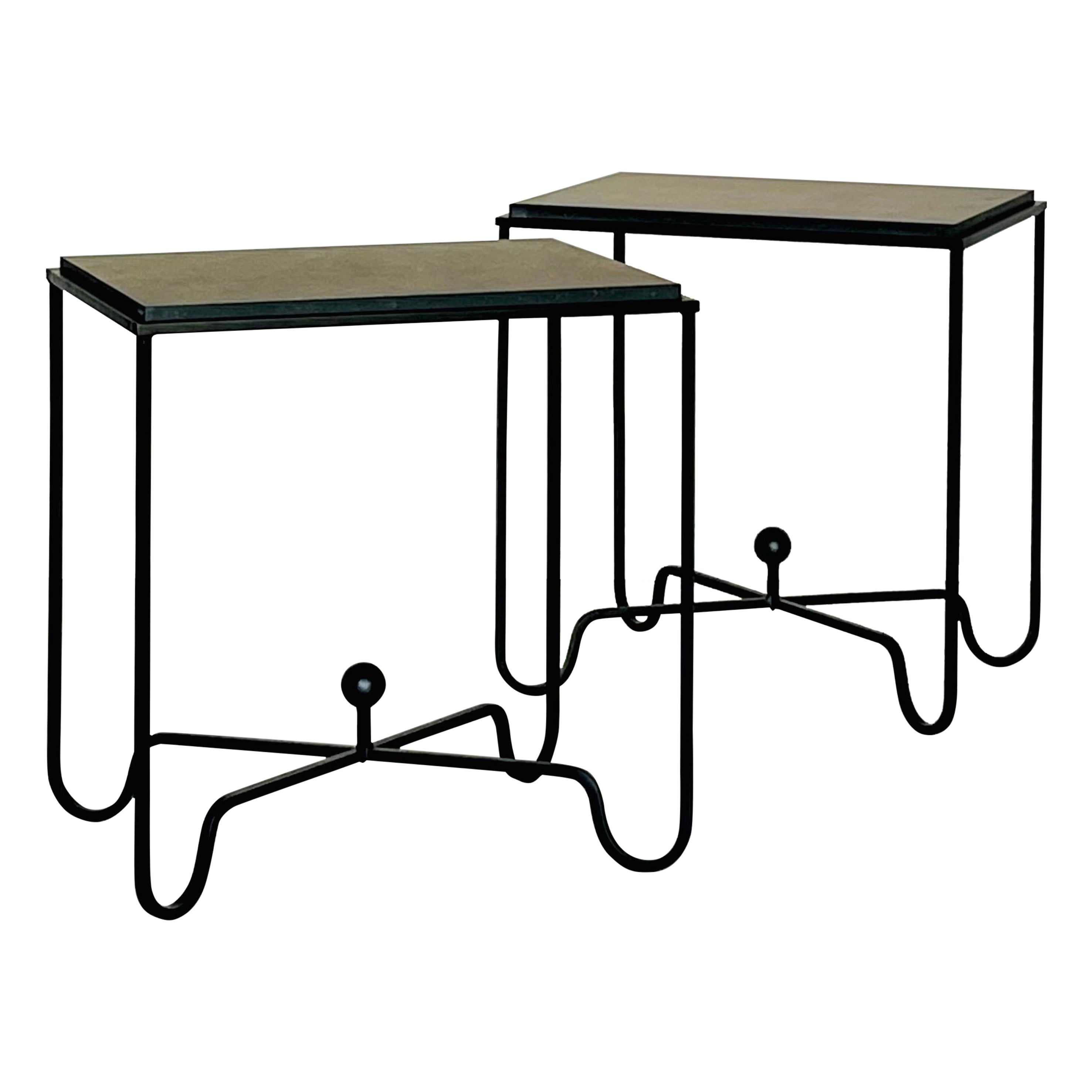 Black Limestone Entretoise side tables or small nightstands by Design Frères For Sale