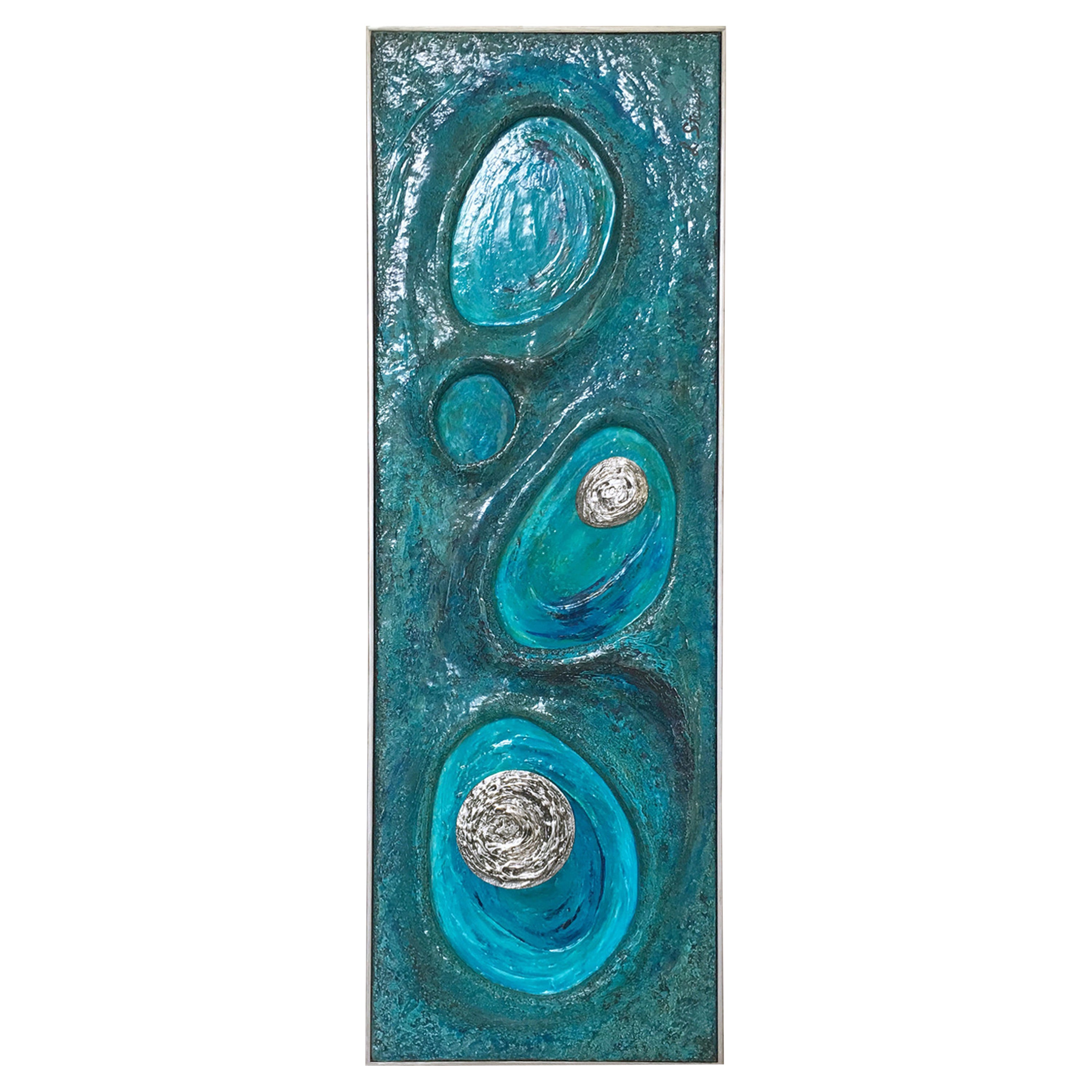Lorraine Stelzer 1969 Turquoise Acrylic Resin Art Wall Sculpture Panel