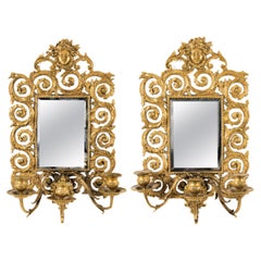 Pair of French Brass Girandole Mirrors, 19th Century