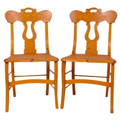 Antique Burlwood Caned Chairs, Pair