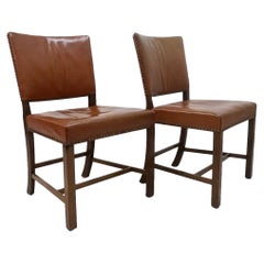 Set of Two Fritz Hansen Side Chairs in Mahogany and Patinaed Leather 1930’s