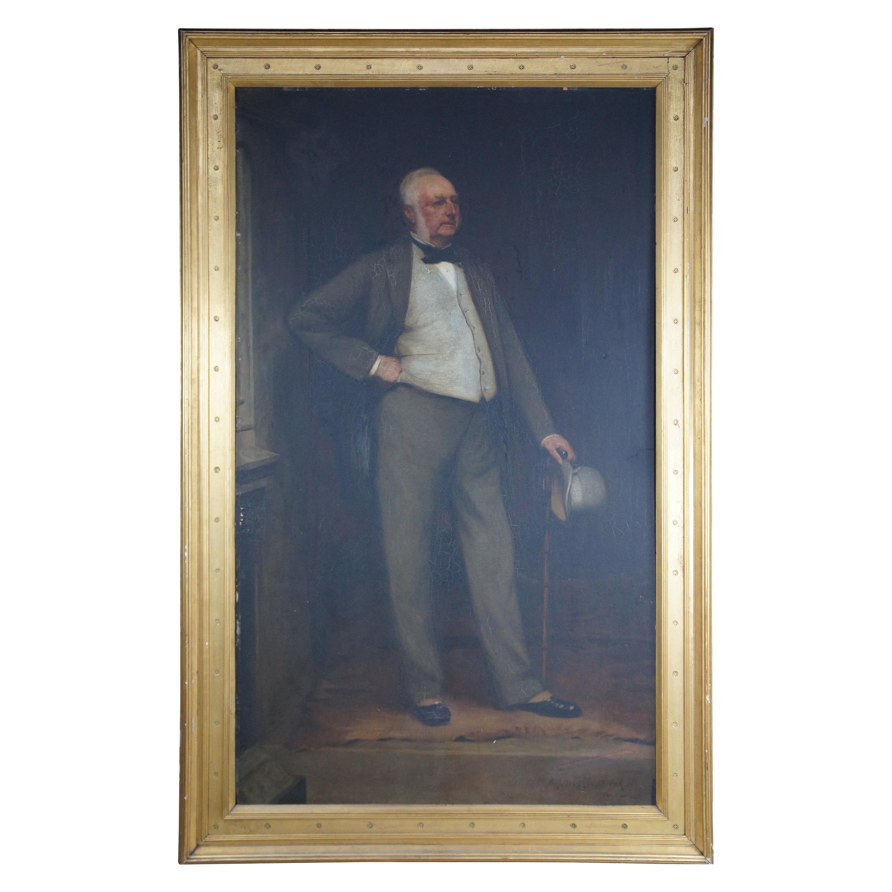 Peinture à l'huile monumentale de Hugh Glazebrook, portrait de gentleman en pied, 1890 en vente