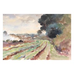 Vintage Farm Fields, French Impressionist painting