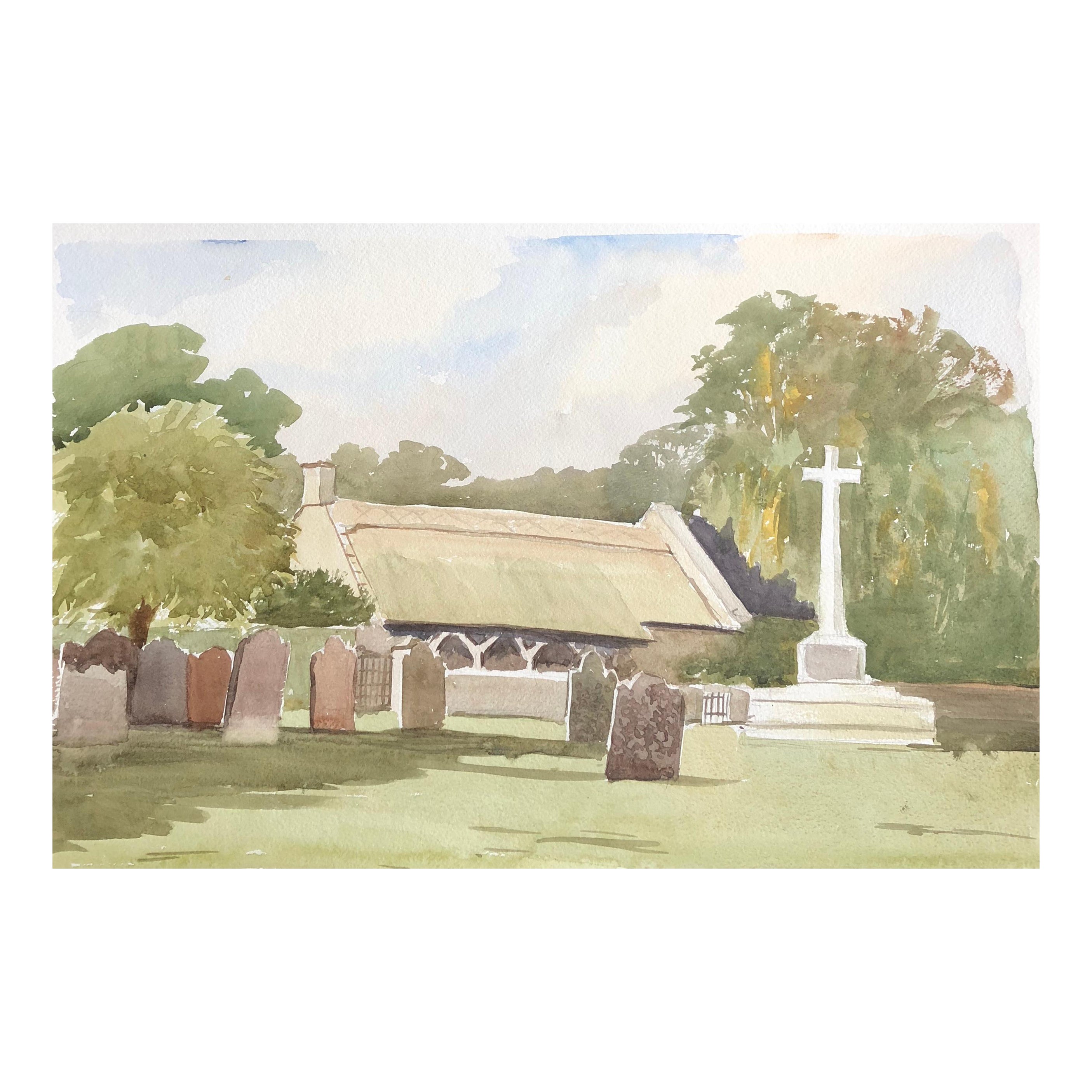 Dinton Cemetary, Original British Watercolour Painting For Sale
