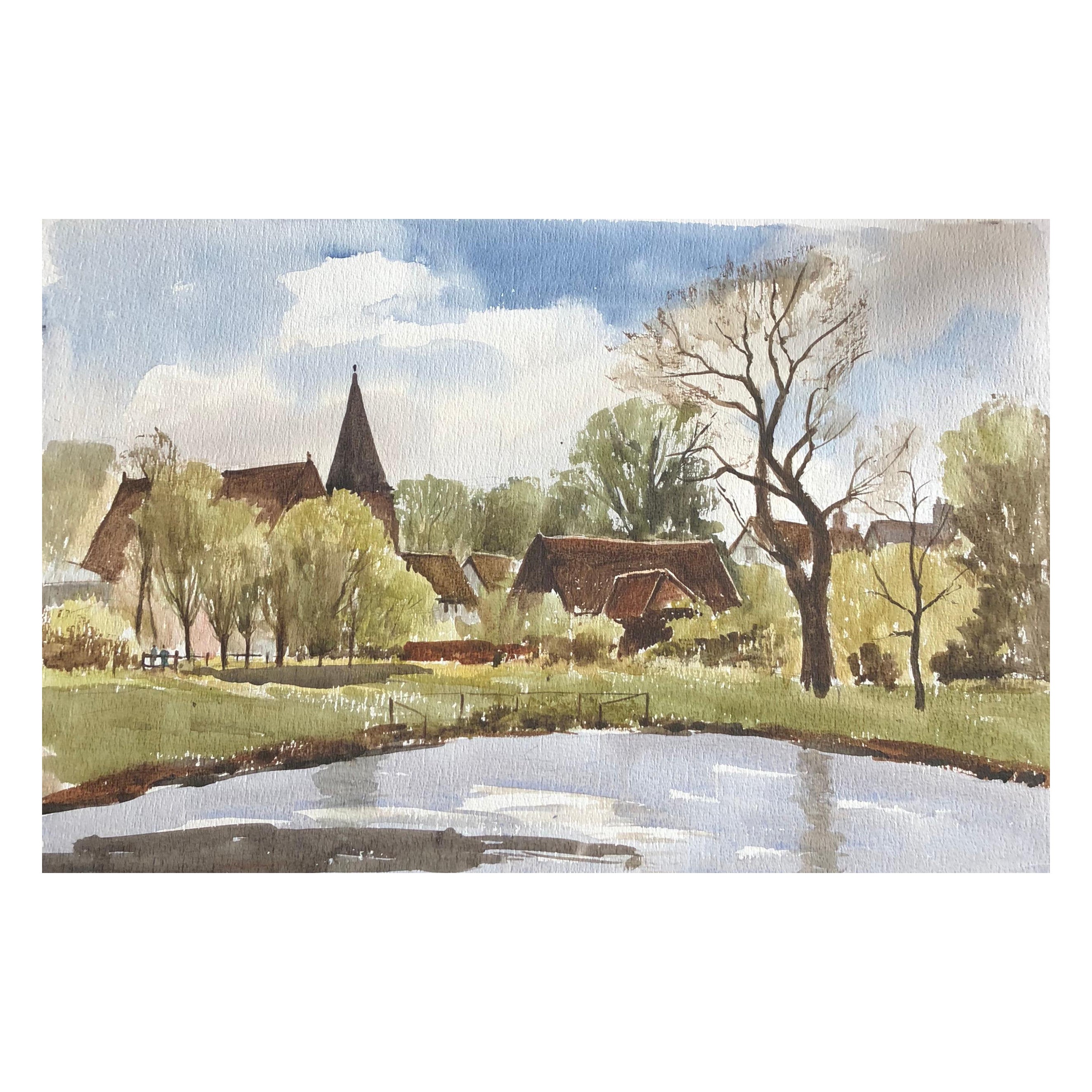 Densham Hill Pool, Original British Watercolour Painting For Sale