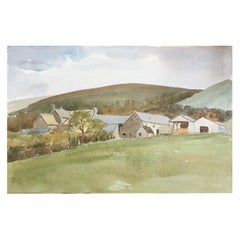 Vintage Old Farm Buildings at Carrog, Original British Watercolour Painting