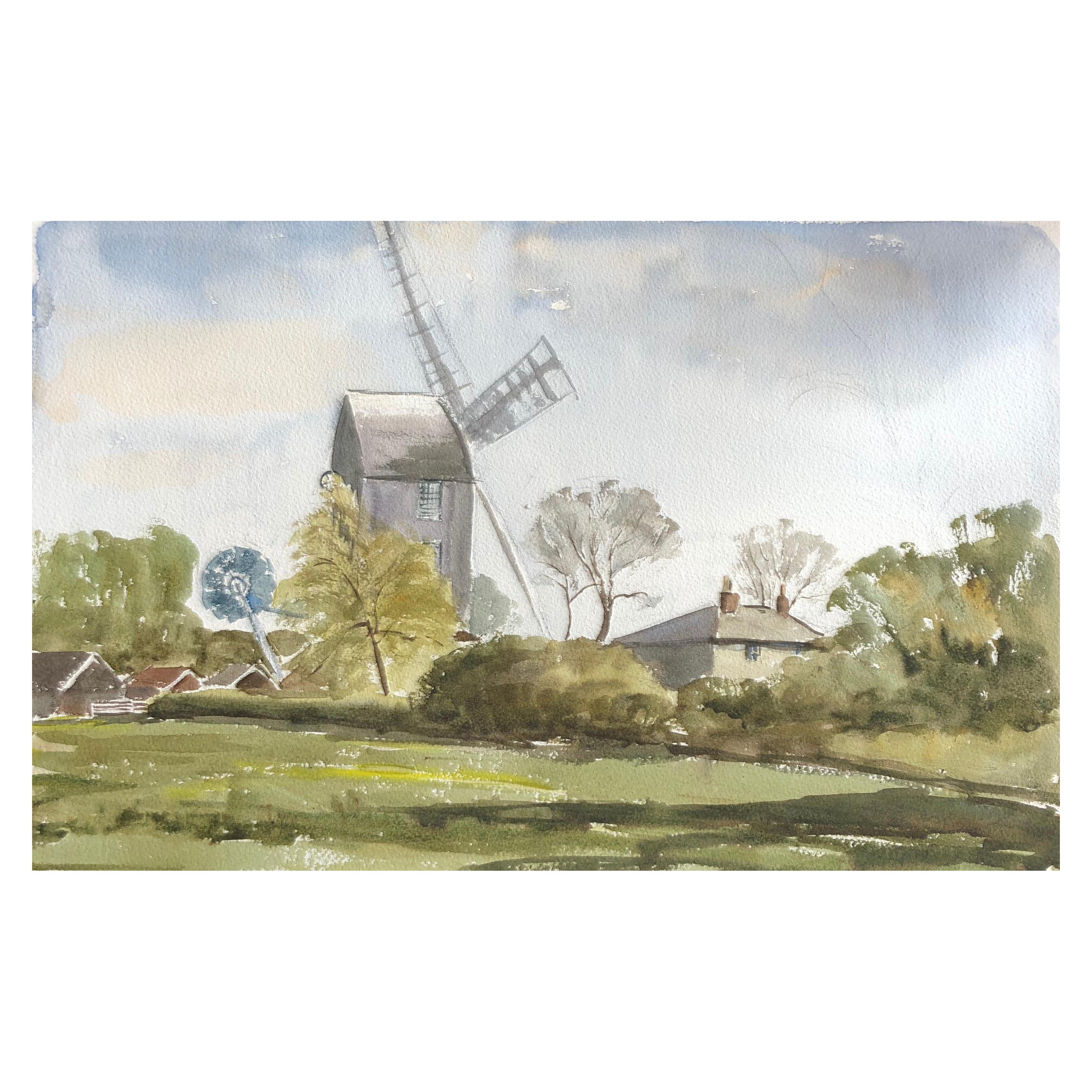Saxshead Mill Waterford, Original British Watercolour Painting For Sale