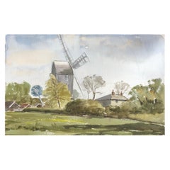 Saxshead Mill Waterford, Pintura original británica a la acuarela