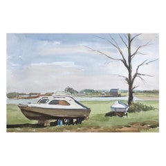 Edge of the Boatyard Yarmouth, Signed Original British Watercolour Painting