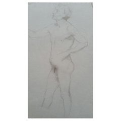 Antique English Graphite Portrait Sketch of Male Nude, in Profile