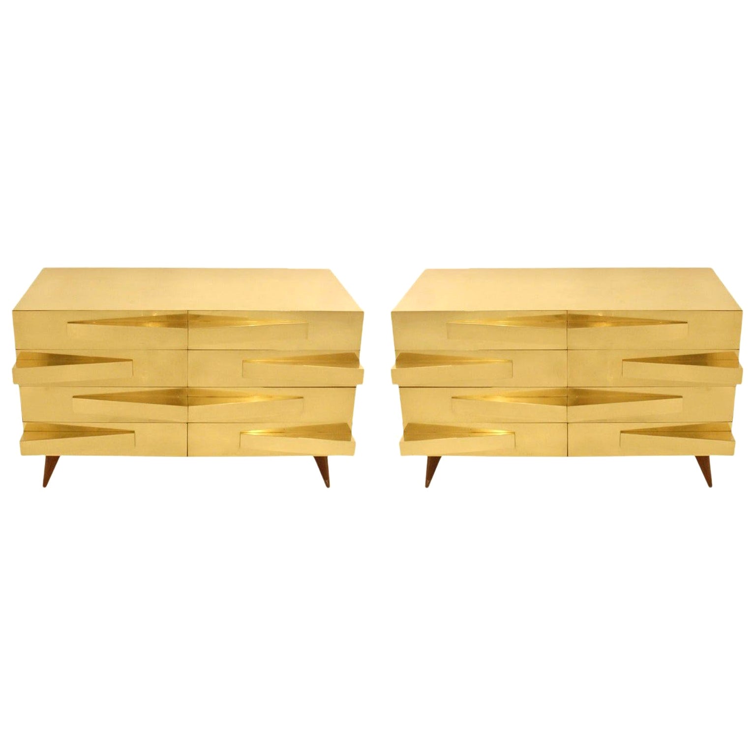 Mid-Century Modern Style Wood and Brass Italian Pair of Commodes