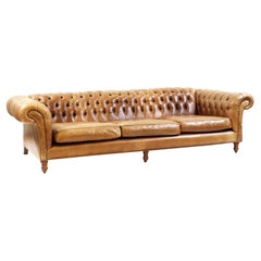 Vintage English Button Back Leather Chesterfield Sofa, Mid 20th Century