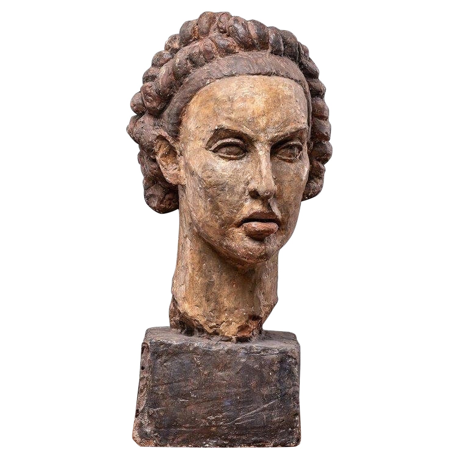 Sculptured Polychromed Female Modelled Head from Artist Workshop For Sale