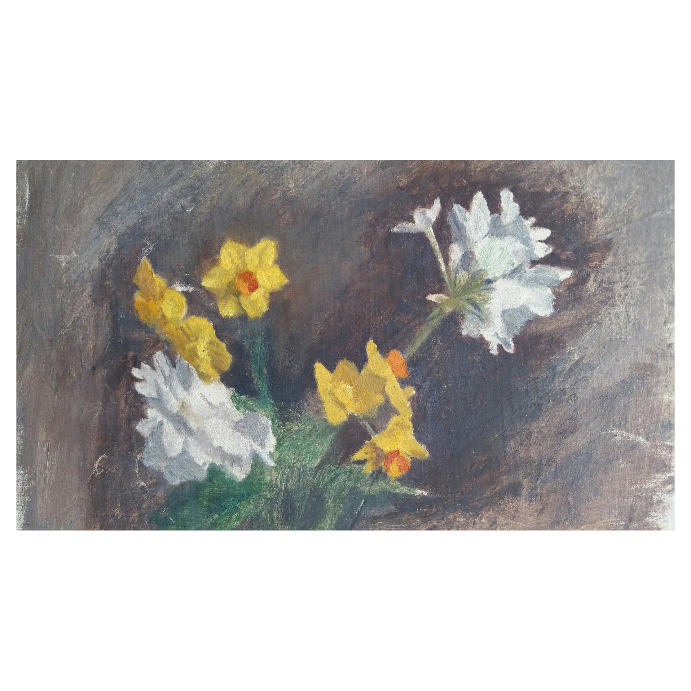 English Vintage Oil Painting on Canvas, Spring Flowers