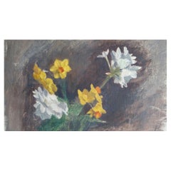 English Vintage Oil Painting on Canvas, Spring Flowers