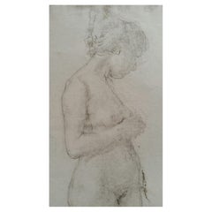 English Antique Portrait Sketch of Female Nude Standing