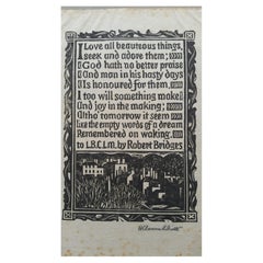 English Antique Woodcut Engraving, Signed, of Prose by Robert Bridges