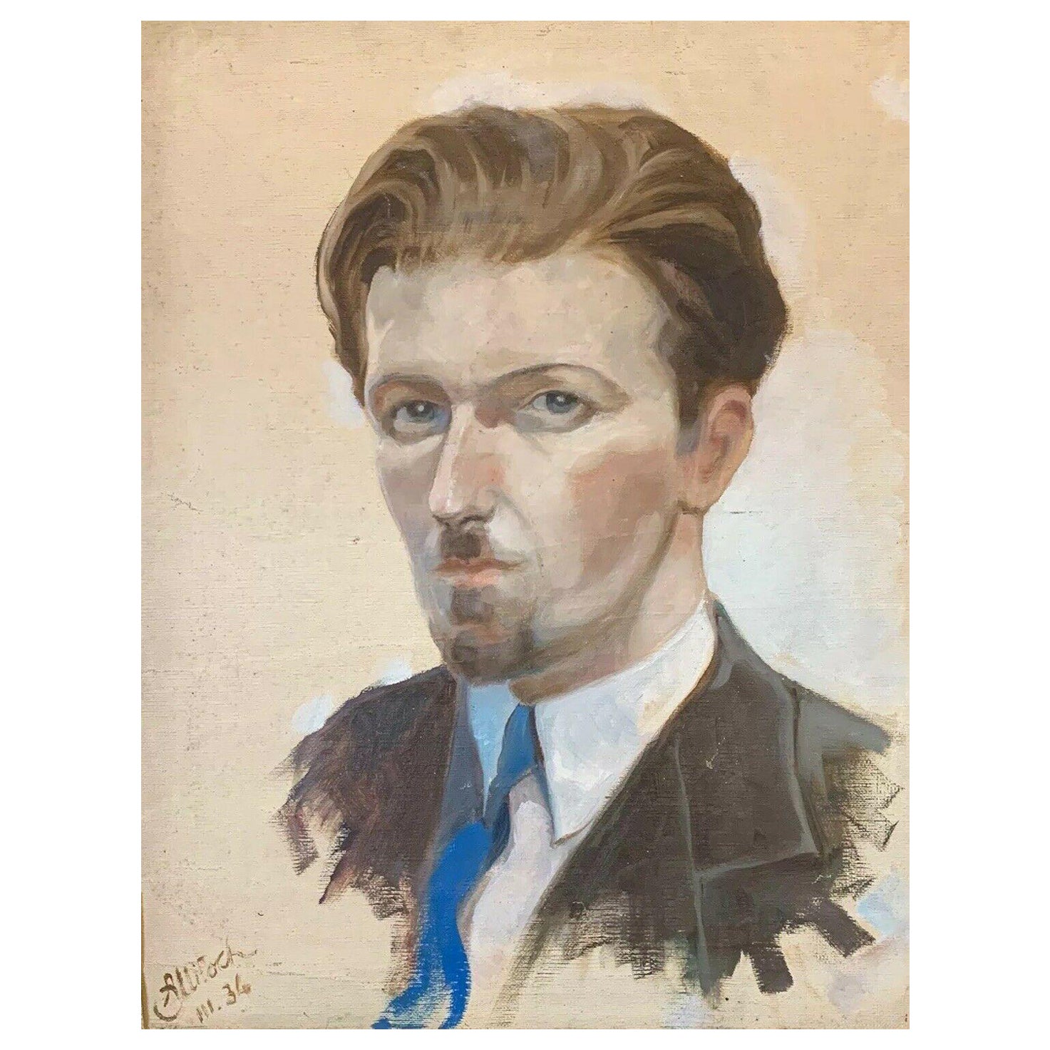 Henri Miloch Signed 1930's Oil Painting, Portrait of a Dapper Gent