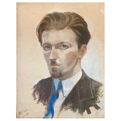 Henri Miloch Signed 1930's Oil Painting, Portrait of a Dapper Gent