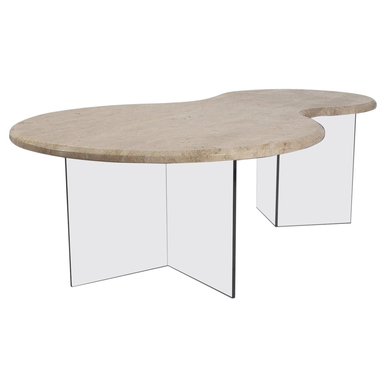 Mid Century Italian Modern Floating Travertine Marble Free Form Cocktail Table For Sale