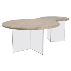 Mid Century Italian Modern Floating Travertine Marble Free Form Cocktail Table