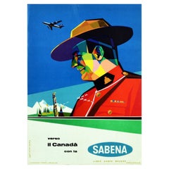 Original Vintage Travel Poster For Canada By Sabena Airlines RCMP Mountie Design