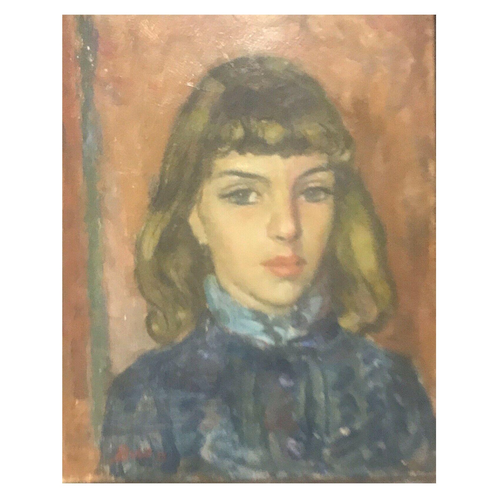 Akos Biro French Expressionist Oil - Portrait Young Lady For Sale