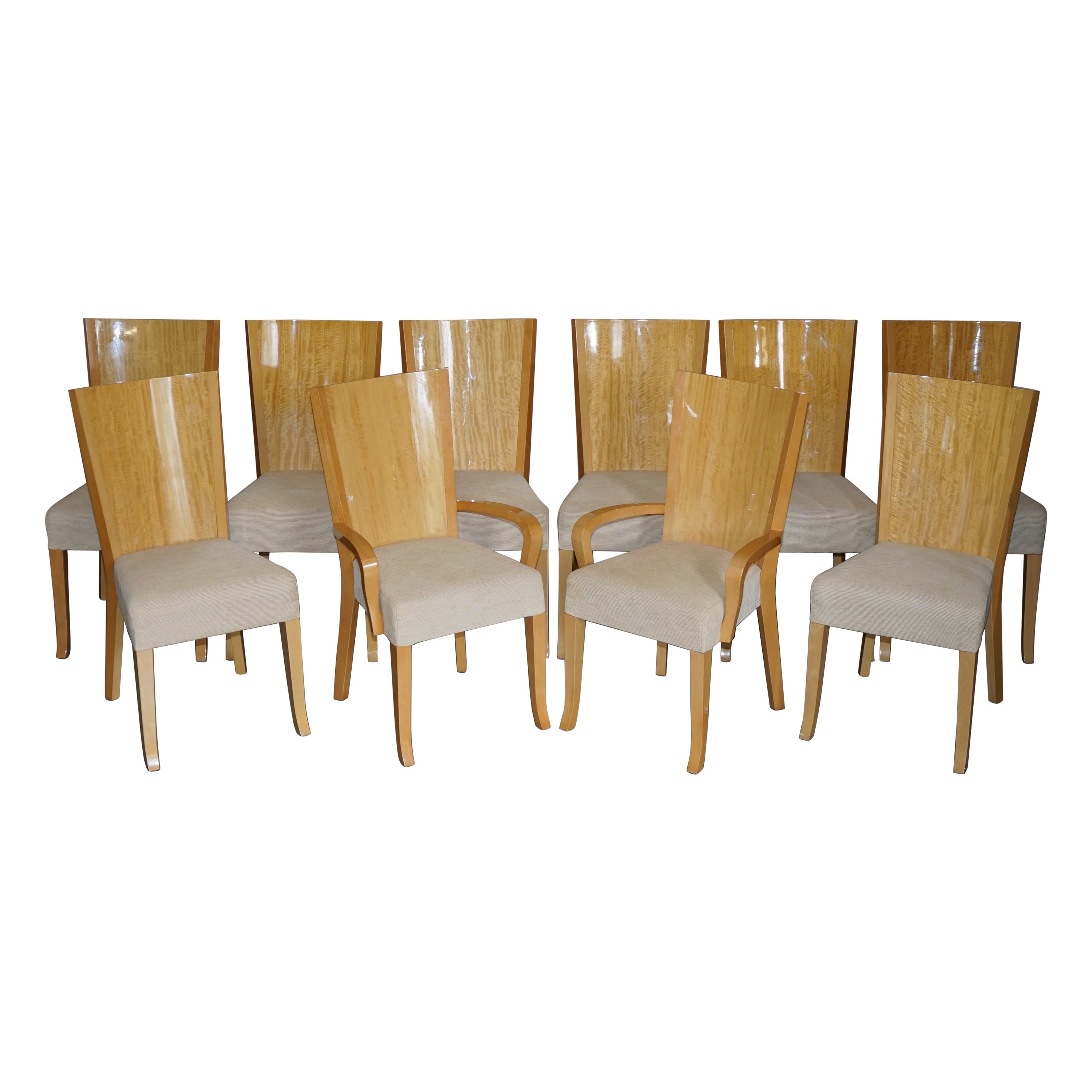 X10 Giorgio Collection Huge Burr Satinwood Dining Chairs Part Suite For Sale