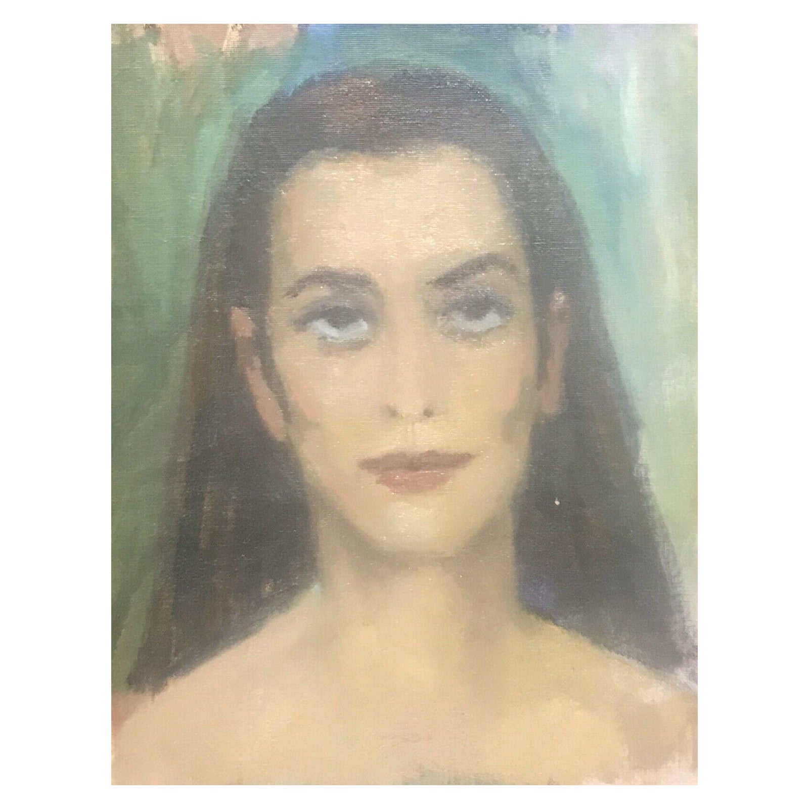 Akos Biro Expressionist Oil Portrait of a Lady Brown Hair For Sale