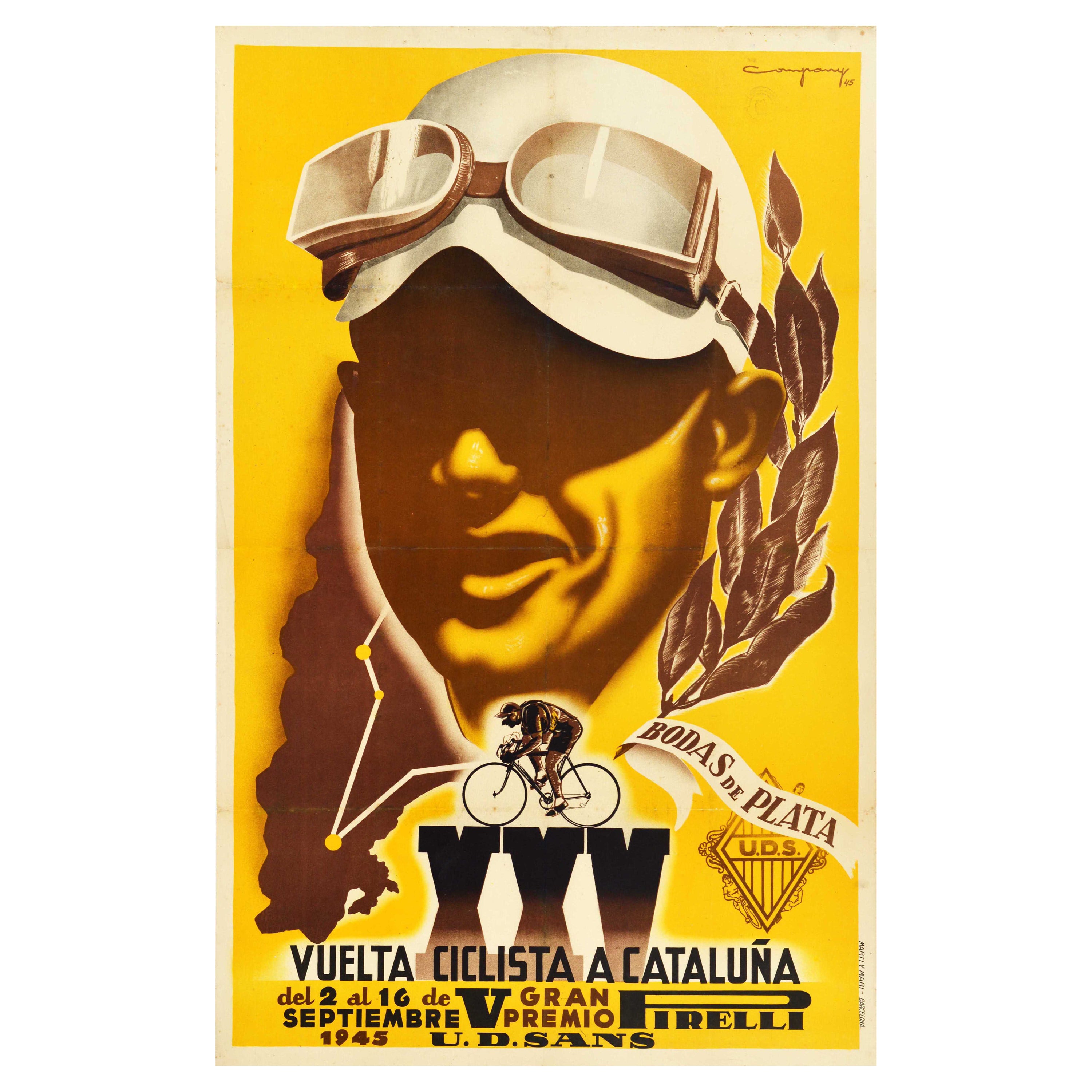 Original Vintage Cycling Race Poster Vuelta Ciclista Cataluna Race Spain Pirelli For Sale