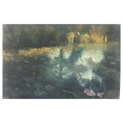 Fernand Audet Huile post-impressionniste française signée:: Ombres de rivière