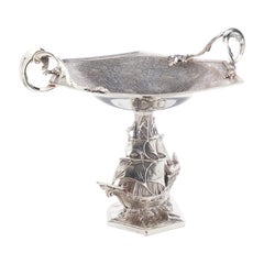 Antique Silver Plated Tazza in a Shape of a Ship