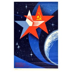 Original Vintage Soviet Poster USSR Czechoslovakia Joint Space Mission Soyuz 28