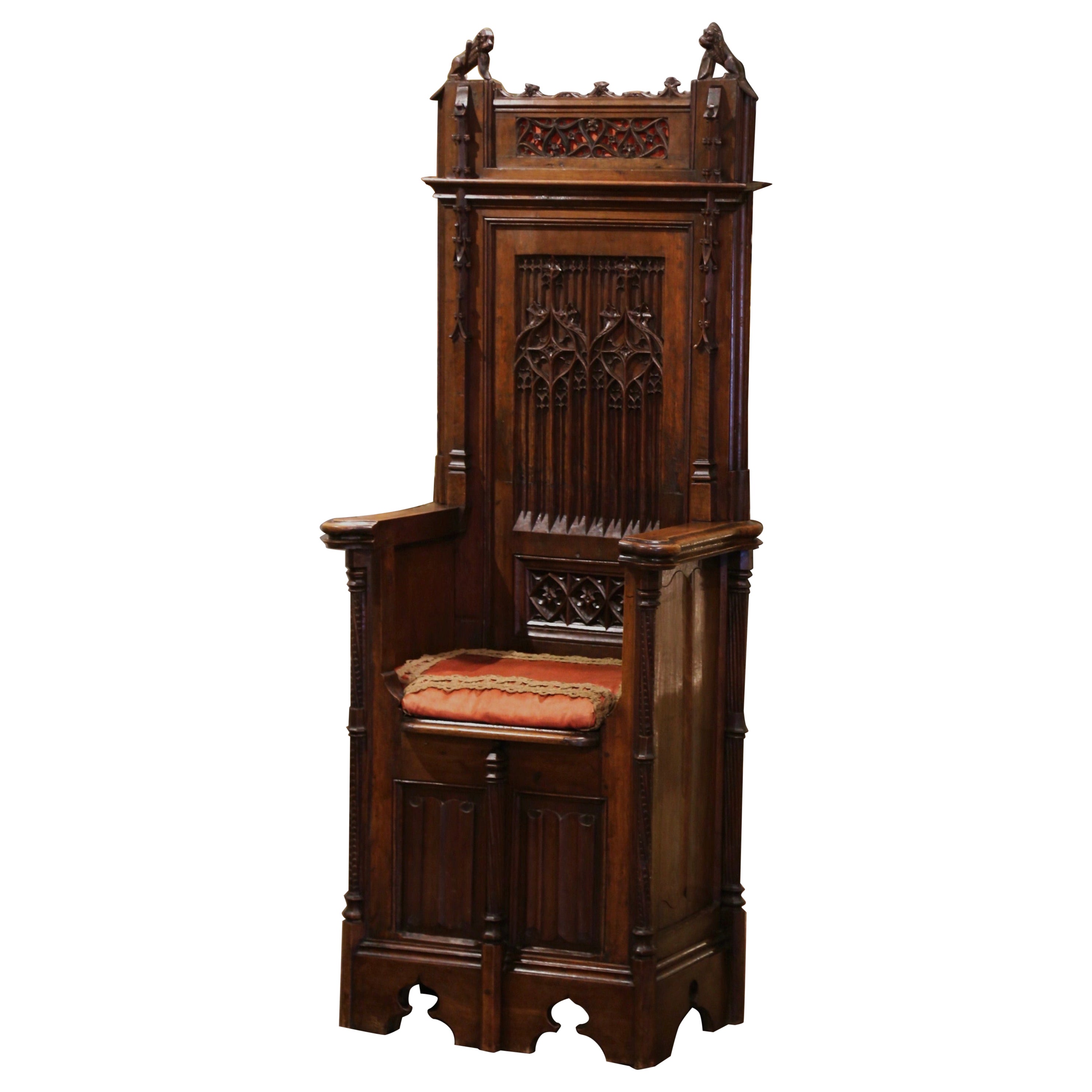 19th Century French Carved Walnut Renaissance Altar Throne Chair Bench