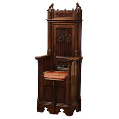 19th Century French Carved Walnut Renaissance Altar Throne Chair Bench