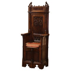 Antique 19th Century French Carved Walnut Renaissance Altar Throne Chair Bench