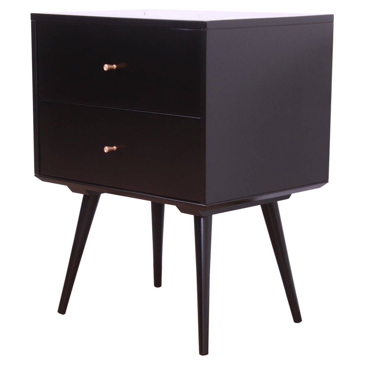 Paul McCobb Planner Group Black Lacquered Two-Drawer Bedside Chest, Refinished